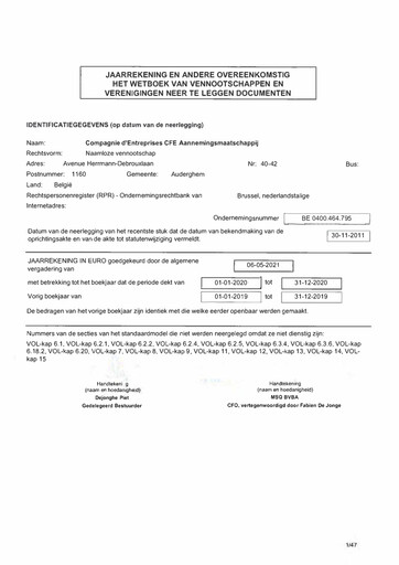 Thumbnail Compagnie d'Entreprises CFE Financial Statement 2020