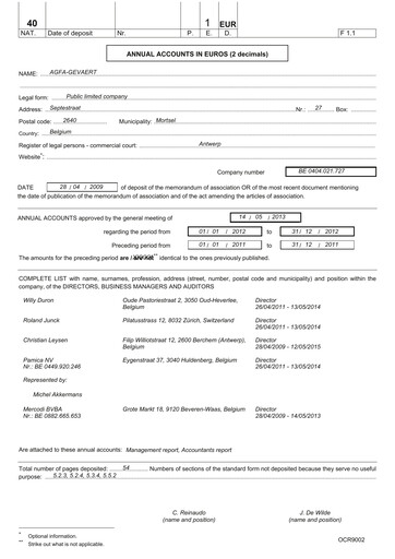 Thumbnail Agfa-Gevaert Financial Statement 2012