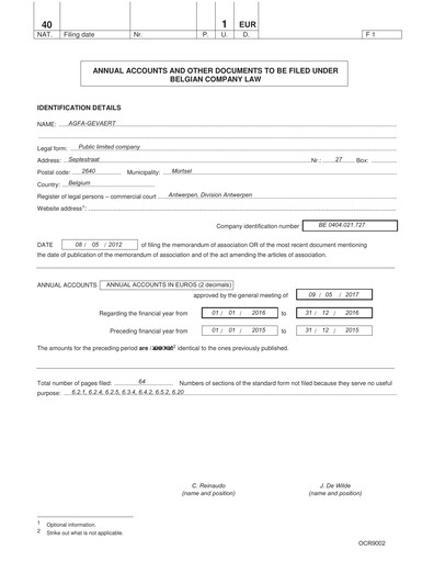Thumbnail Agfa-Gevaert Financial Statement 2016