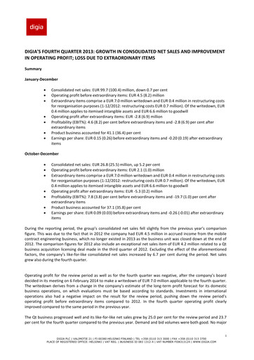 Thumbnail Digia Oyj Financial Statement 2013