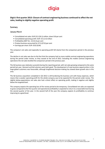 Thumbnail Digia Oyj Quarterly Report 2013-q1