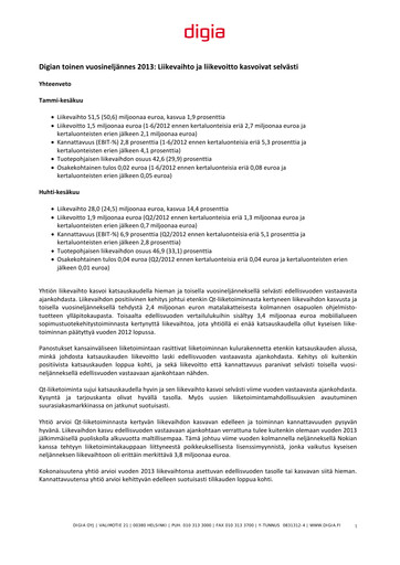 Thumbnail Digia Oyj Quarterly Report 2013-q2