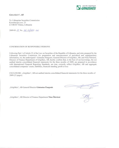 Miniature Grigeo AB Rapport trimestriel 2009-q1