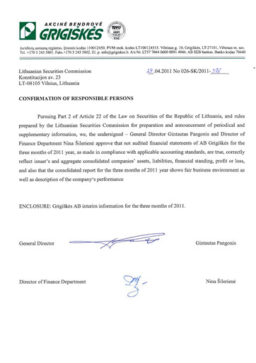 Miniature Grigeo AB Rapport trimestriel 2011-q1