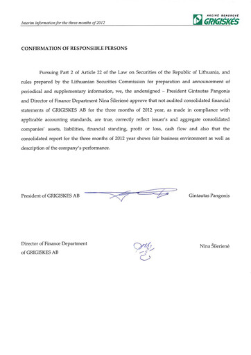 Miniature Grigeo AB Rapport trimestriel 2012-q1