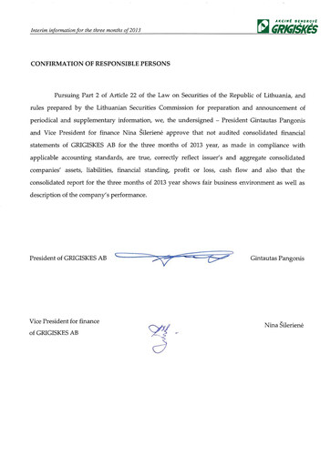 Miniature Grigeo AB Rapport trimestriel 2013-q1