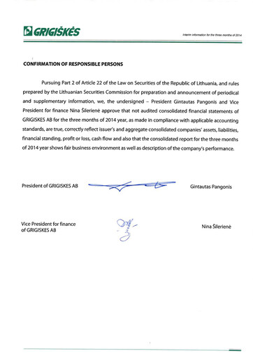 Miniature Grigeo AB Rapport trimestriel 2014-q1