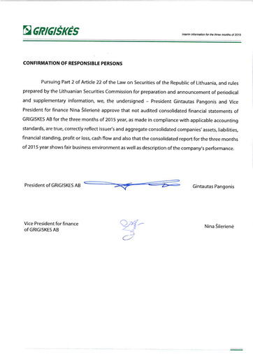 Miniature Grigeo AB Rapport trimestriel 2015-q1