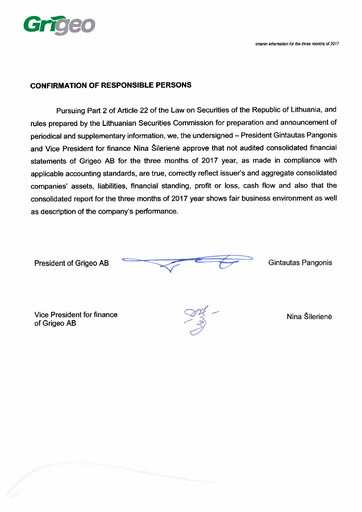 Miniature Grigeo AB Rapport trimestriel 2017-q1