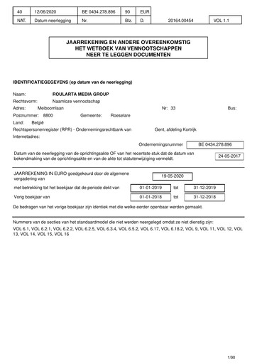 Thumbnail Roularta Media Group Financial Statement 2019