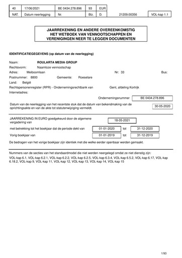Thumbnail Roularta Media Group Financial Statement 2020