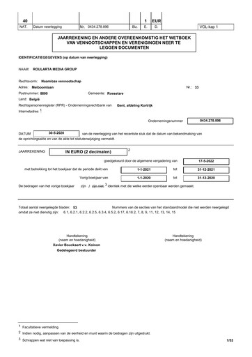 Thumbnail Roularta Media Group Financial Statement 2021