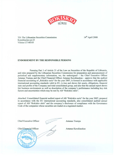 Thumbnail Rokiskio Suris AB Annual Report 2007