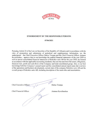 Thumbnail Rokiskio Suris AB Annual Report 2020