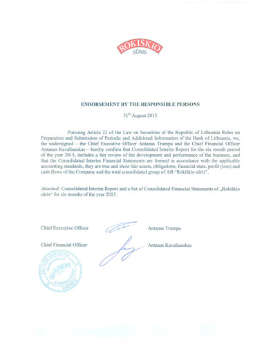 Thumbnail Rokiskio Suris AB Half-year Report 2015-h1