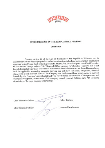 Thumbnail Rokiskio Suris AB Half-year Report 2020-h1
