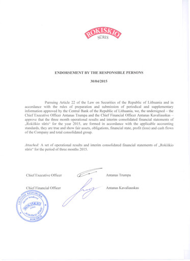 Thumbnail Rokiskio Suris AB Quarterly Report 2015-q1