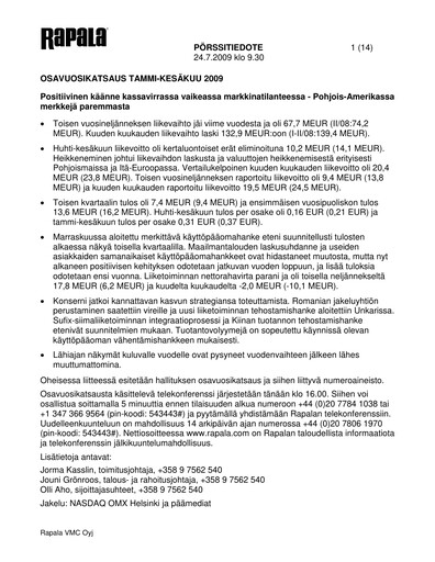 Thumbnail Rapala VMC Corporation Half-year Report 2009-h1