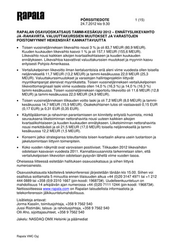 Thumbnail Rapala VMC Corporation Half-year Report 2012-h1