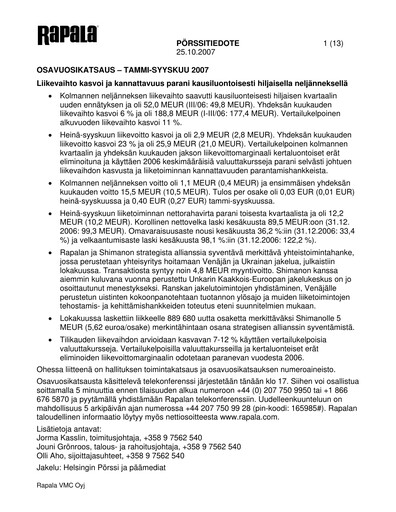 Thumbnail Rapala VMC Corporation Quarterly Report 2007-q3