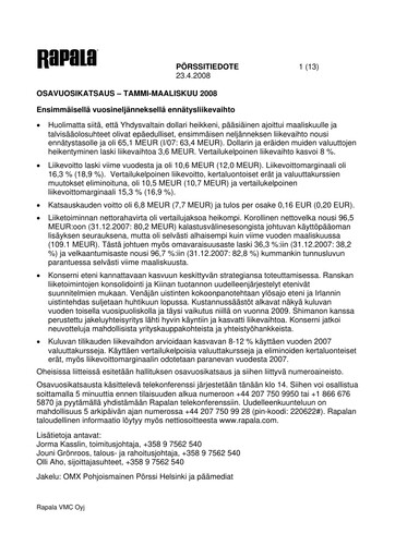 Thumbnail Rapala VMC Corporation Quarterly Report 2008-q1