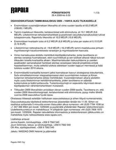 Thumbnail Rapala VMC Corporation Quarterly Report 2009-q1