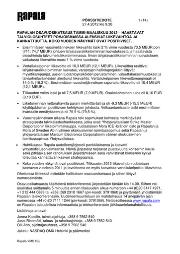 Thumbnail Rapala VMC Corporation Quarterly Report 2012-q1