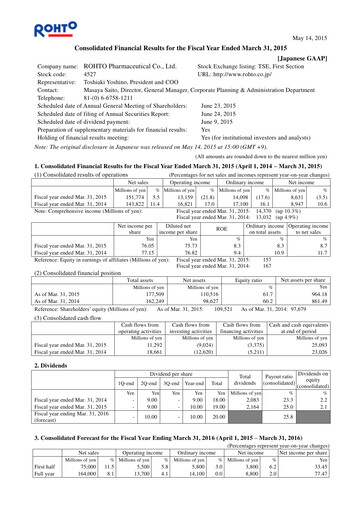 Thumbnail Rohto Pharmaceutical Financial Statement fy2015
