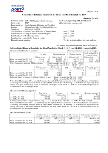 Thumbnail Rohto Pharmaceutical Financial Statement fy2019