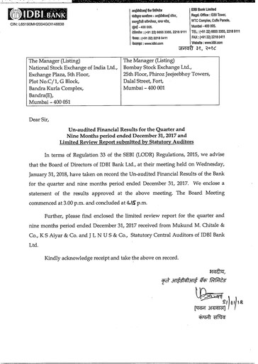 Thumbnail IDBI Bank
 Quarterly Report 2017-2018-q3