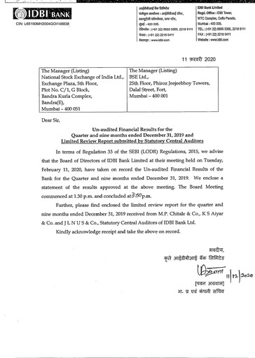 Thumbnail IDBI Bank
 Quarterly Report 2019-2020-q3
