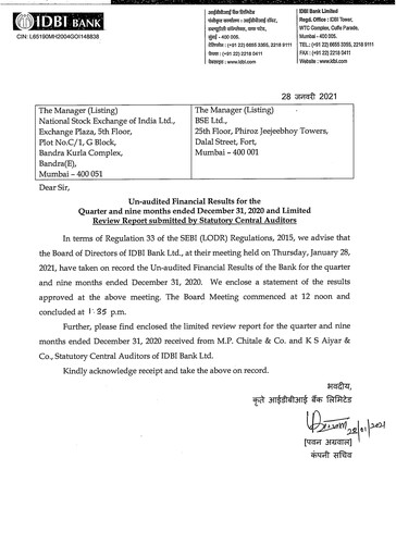 Thumbnail IDBI Bank
 Quarterly Report 2020-2021-q3