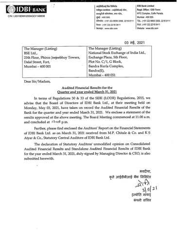 Thumbnail IDBI Bank
 Quarterly Report 2020-2021-q4