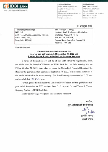 Thumbnail IDBI Bank
 Quarterly Report 2022-2023-q2