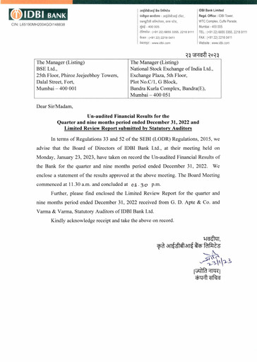 Thumbnail IDBI Bank
 Quarterly Report 2022-2023-q3