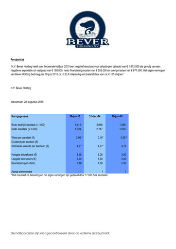 Thumbnail Bever Holding Half-year Report 2015-h1