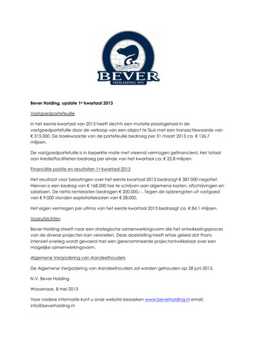 Thumbnail Bever Holding Quarterly Report 2013-q1
