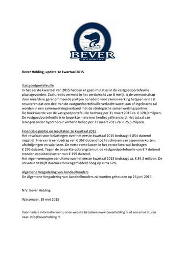 Thumbnail Bever Holding Quarterly Report 2015-q1