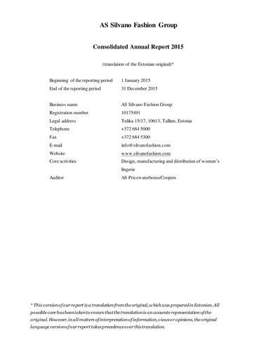Thumbnail AS Silvano Fashion Group Annual Report 2015