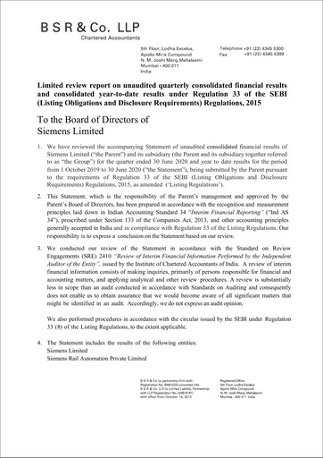 Thumbnail Siemens India
 Quarterly Report 2020-q3