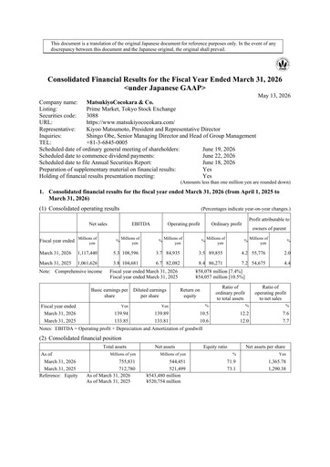 Thumbnail MatsukiyoCocokara Financial Statement fy2026