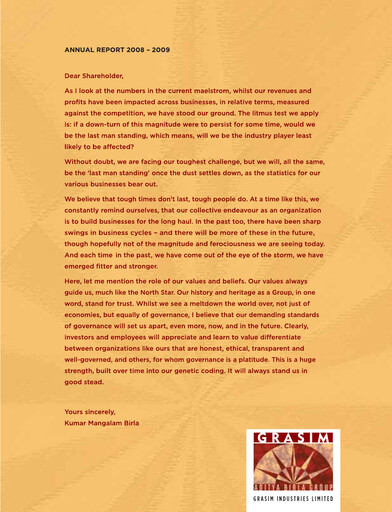 Thumbnail Grasim Industries
 Annual Report 2008-2009