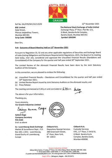 Thumbnail Grasim Industries
 Quarterly Report 2021-q2