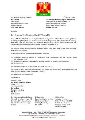 Thumbnail Grasim Industries
 Quarterly Report 2021-q3