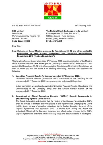 Thumbnail Grasim Industries
 Quarterly Report 2022-q3