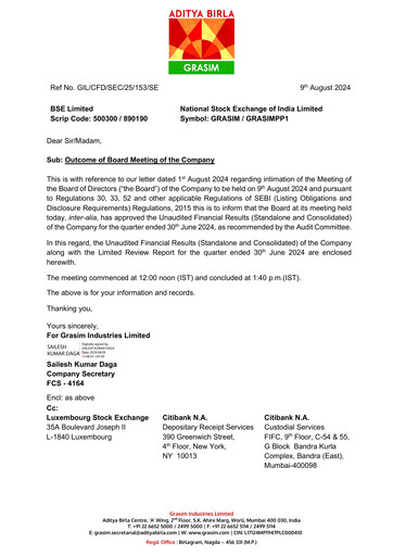 Thumbnail Grasim Industries
 Quarterly Report 2024-q1