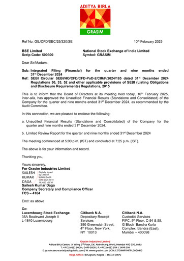 Thumbnail Grasim Industries
 Quarterly Report 2024-q3