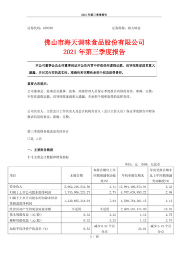 Vorschaubild Foshan Haitian Flavouring and Food Quartalsbericht 2021-q3