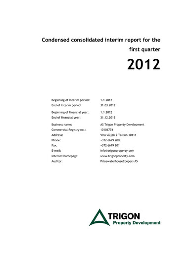 Miniature AS Trigon Property Development Rapport trimestriel 2012-q1