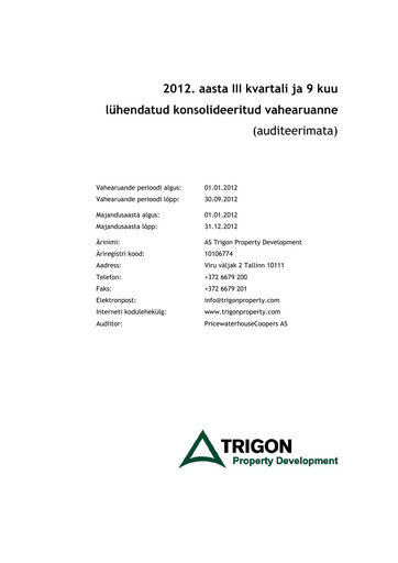 Miniature AS Trigon Property Development Rapport trimestriel 2012-q3